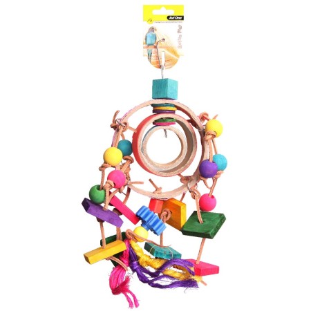 Bird Toy Dream Catcher With Wooden And Plastic Beads And Disc 34cm