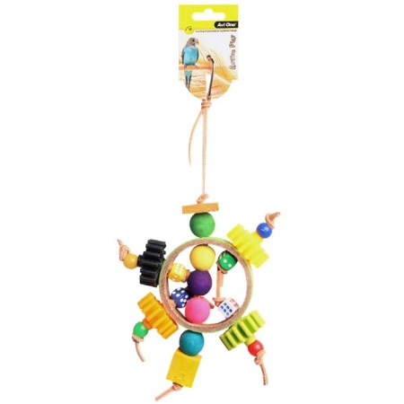 Bird Toy Paper Rings With Wooden And Plastic Beads 27cm