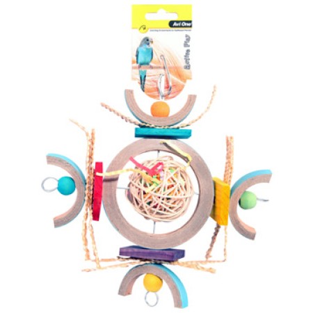 Bird Toy Paper Rings With Ratten Ball And Rope 31cm